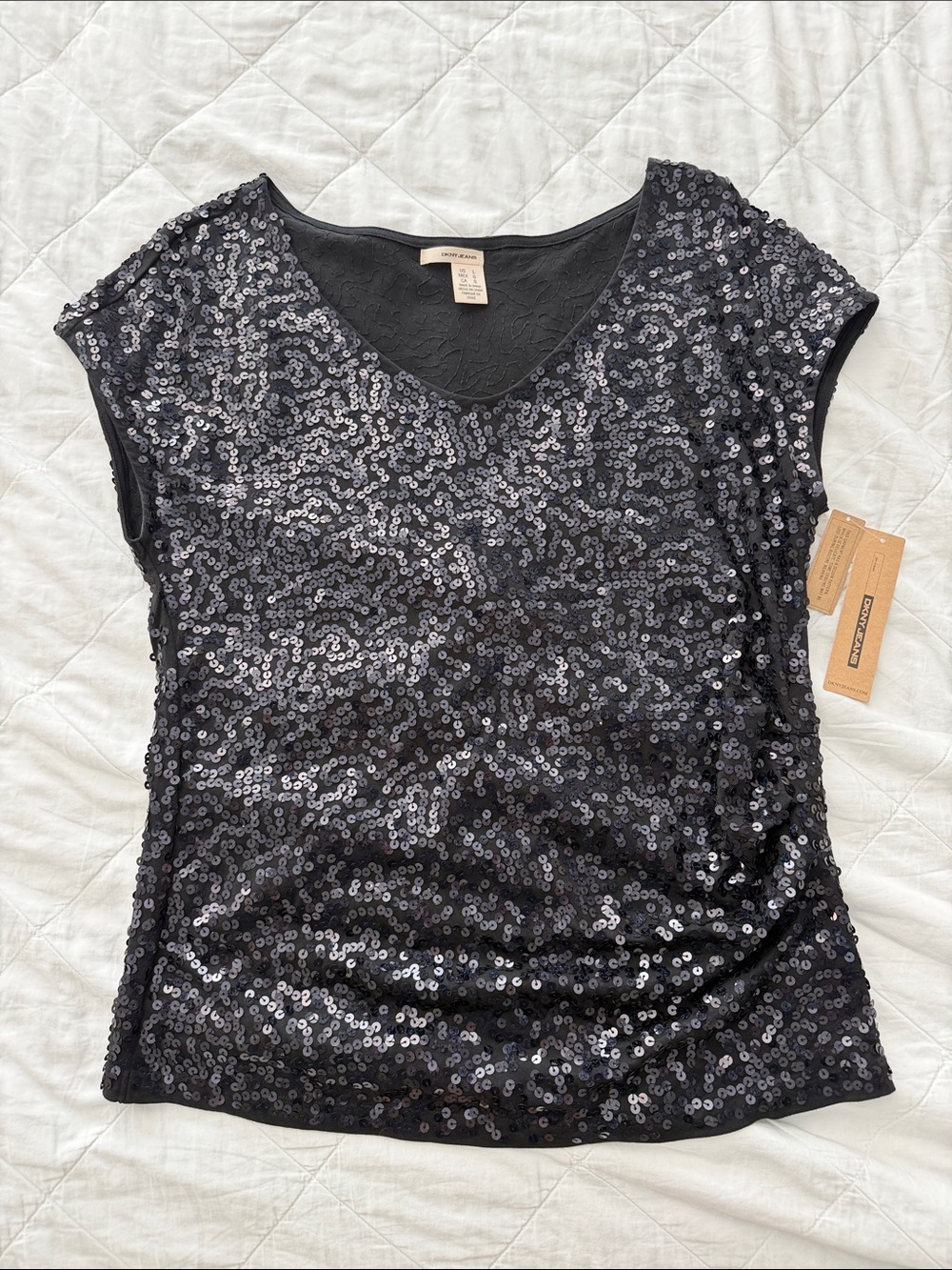 DKNY Jeans Black Sequin V-Neck Top